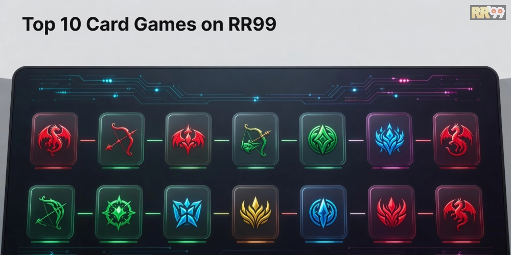 Hình ảnh minh họa bảng xếp hạng top game bài đổi thưởng rr99 với các biểu tượng bài lá đa dạng