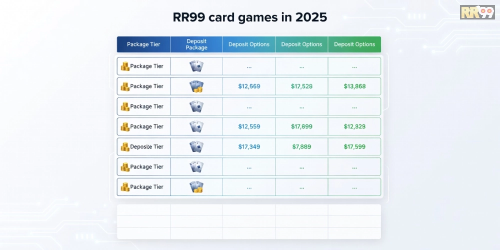 Hình ảnh bảng giá chi tiết các gói nạp tiền cho game bài trên RR99 năm 2025
