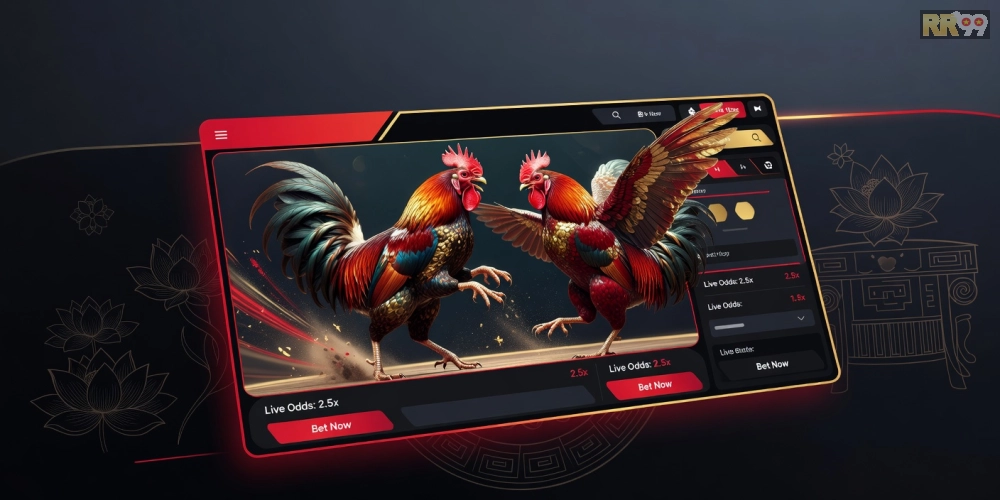 Minh họa khái niệm đá gà online rr99 với giao diện trực tuyến hiện đại