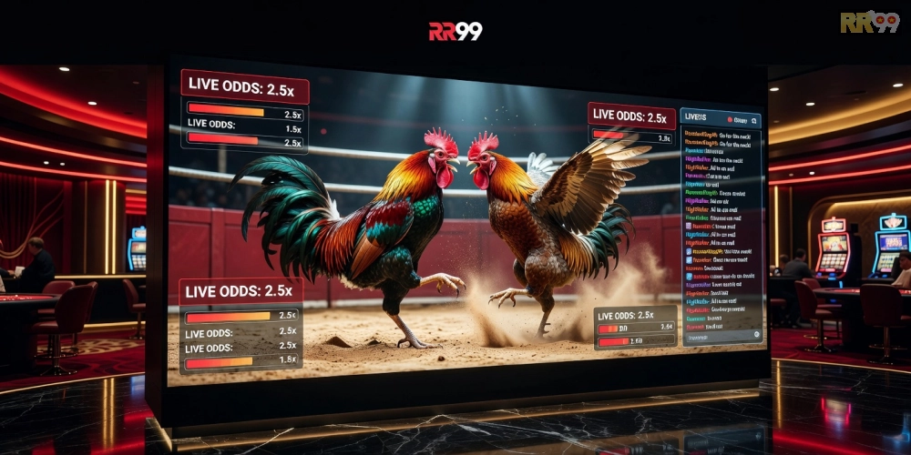 Hình minh họa khái niệm xem đá gà trực tiếp tại casino rr99 với giao diện hiện đại
