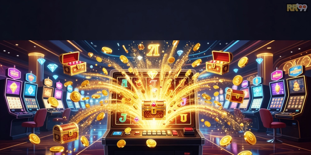 Hình minh họa khái niệm nổ hũ đổi thưởng trên nền tảng RR99 với jackpot hấp dẫn