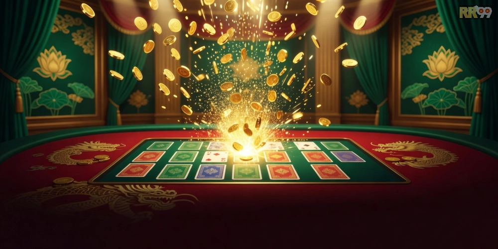 Minh họa trò chơi Phỏm nổ hũ rr99 với phần thưởng jackpot khổng lồ và giao diện sống động